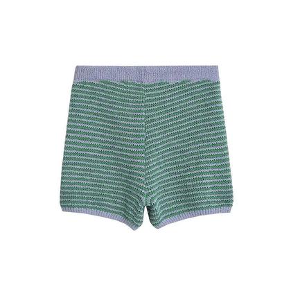 Imagem de Conjunto Feminino De Camisa Listrada Com Gola E Shorts De Cintura Elástica, Conjunto De Moda Chic