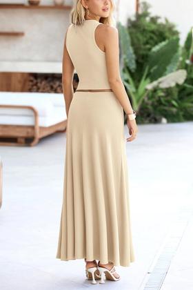 Imagem de Conjunto Feminino de Saia Longa e Top PRETTYGARDEN Bege GG