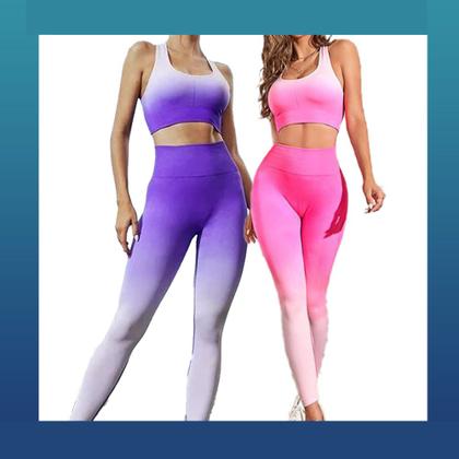 Imagem de Conjunto Feminino Degrade Calça Leg E Top Academia Fitness