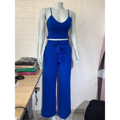 Imagem de Conjunto feminino duna areia calça pantalona e cropped com bojo Alça regulagem alfaiataria