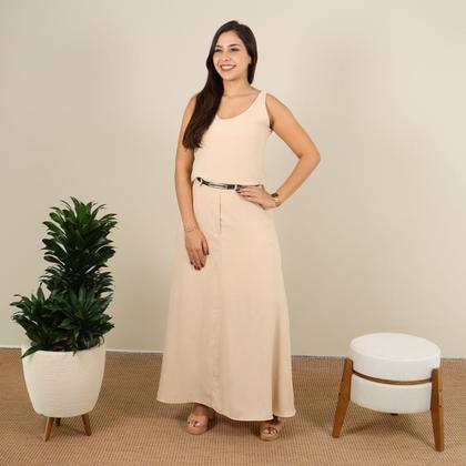 Imagem de Conjunto Feminino Duna Moda Verão Saia Longa E Blusa Lisa Blusinha Regata Midi Elegante Confort