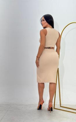 Imagem de Conjunto Feminino Elegante blusinha cropped + Saia Midi Com Fenda