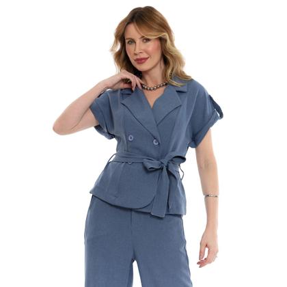 Imagem de Conjunto Feminino Elegante com Blazer de Manga japonesa e Calça Reta tecido lolis twill hzcon007