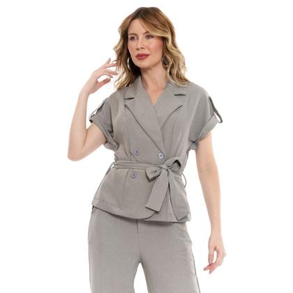 Imagem de Conjunto Feminino Elegante com Blazer de Manga japonesa e Calça Reta tecido lolis twill hzcon007