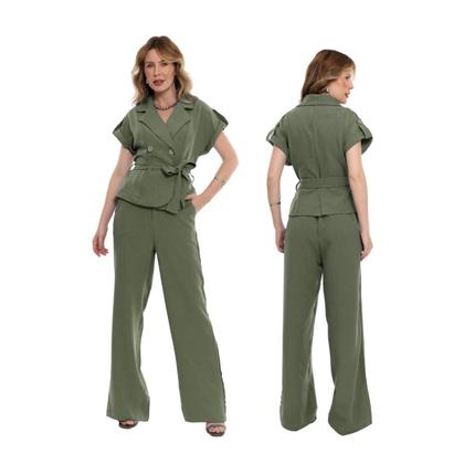 Imagem de Conjunto Feminino Elegante com Blazer de Manga japonesa e Calça Reta tecido lolis twill hzcon007