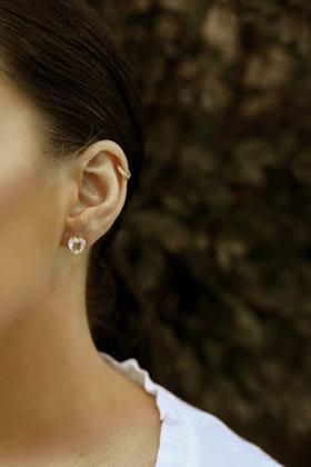 Imagem de Conjunto Feminino Em Ouro 18k Brincos e Gargantilha Coração Quartzo Rosa