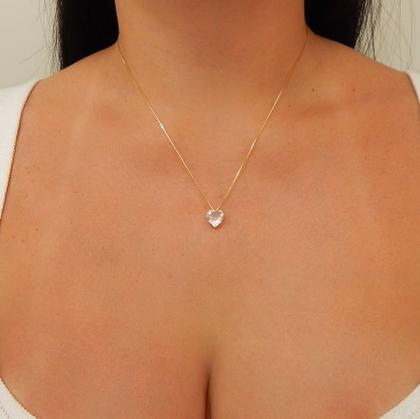 Imagem de Conjunto Feminino Em Ouro 18k Brincos e Gargantilha Coração Quartzo Rosa