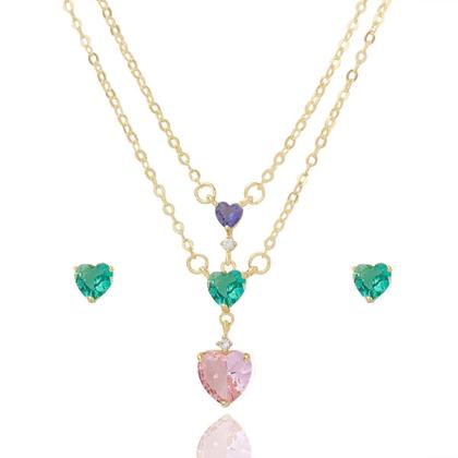 Imagem de Conjunto Feminino Festa Cravejado Pedra Zircônia Semijoia