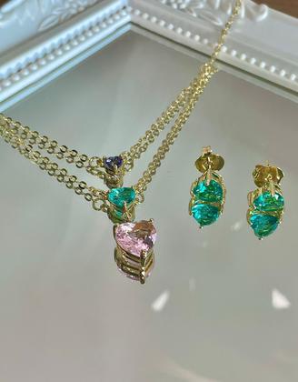 Imagem de Conjunto Feminino Festa Cravejado Pedra Zircônia Semijoia