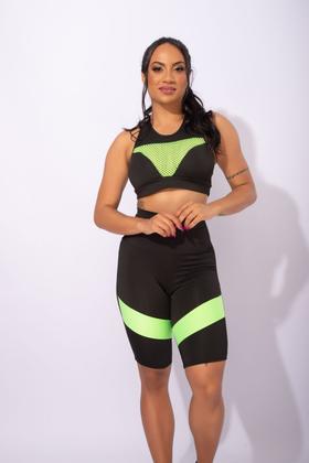 Imagem de Conjunto Feminino Fitness Bermuda Cintura Alta Com Recorte E Top Tela Treino Academia F7 NEW STYLE