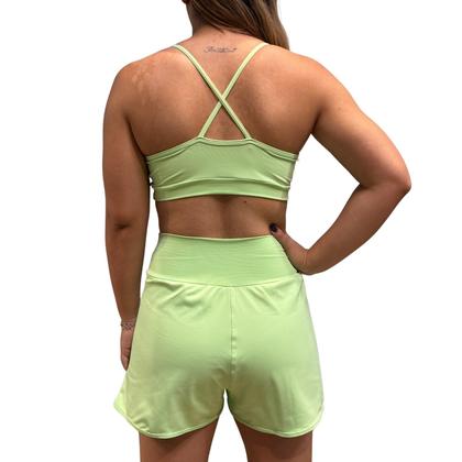 Imagem de Conjunto Feminino Fitness Short Duplo Cós alto + Top Poliamida Lima - Zero Transparência