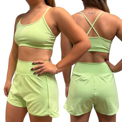 Imagem de Conjunto Feminino Fitness Short Duplo Cós alto + Top Poliamida Lima - Zero Transparência