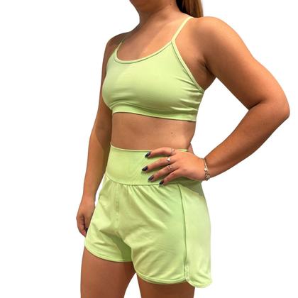 Imagem de Conjunto Feminino Fitness Short Duplo Cós alto + Top Poliamida Lima - Zero Transparência