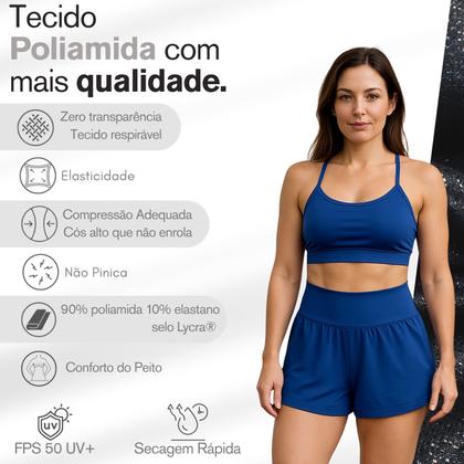 Imagem de Conjunto Feminino Fitness Short Duplo Cós alto + Top Poliamida Preto - Zero Transparência
