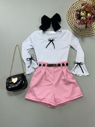 Imagem de Conjunto Feminino Infantil Blusa Flare E Short Com Cinto