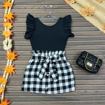 Conjunto Feminino Infantil Body Saia Xadrez E Jaqueta Menina - Ak Fashion Kids Imagem de Conjunto Feminino Infantil Body Saia Xadrez E Jaqueta Menina
