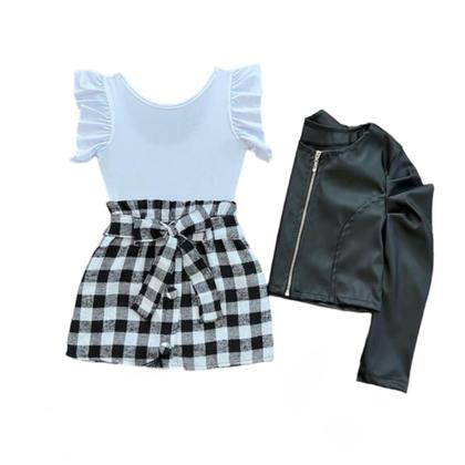 Imagem de Conjunto Feminino Infantil Body Saia Xadrez E Jaqueta Menina