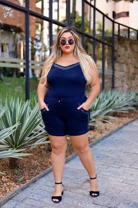 Imagem de Conjunto Feminino Plus Size Blusa Shorts Faixa Grande G2 Xgg