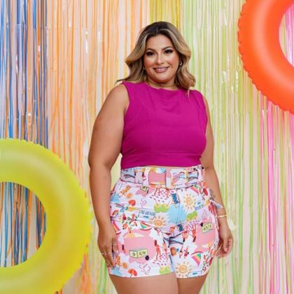 Imagem de Conjunto Feminino Plus Size Cropped e Short Estampado 0427