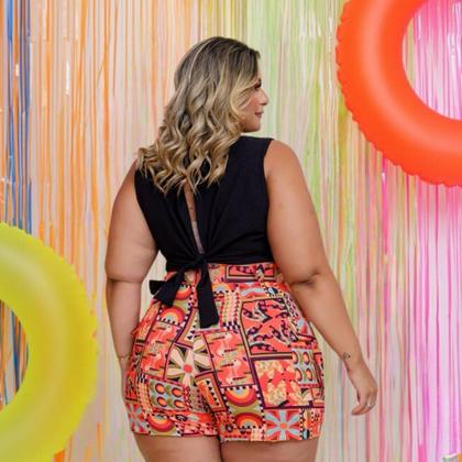 Imagem de Conjunto Feminino Plus Size Cropped e Short Estampado 0427