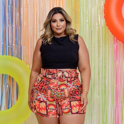 Imagem de Conjunto Feminino Plus Size Cropped e Short Estampado 0427