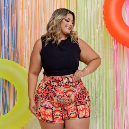 Imagem de Conjunto Feminino Plus Size Cropped e Short Estampado 0427