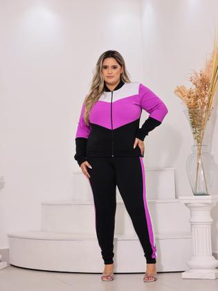 Imagem de Conjunto Feminino Plus Size grande Moletom Crepe Blusa Calça