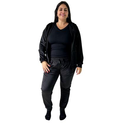 Imagem de Conjunto Feminino Plush Capuz Moda Blogueira Plus size Frio