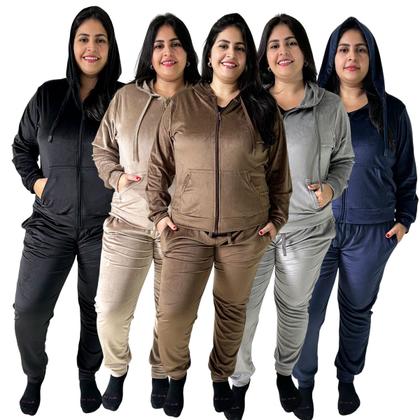 Imagem de Conjunto Feminino Plush Capuz Moda Blogueira Plus size Frio