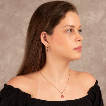 Imagem de Conjunto Feminino Prateado Com Colar E Brinco Vermelho Elegante