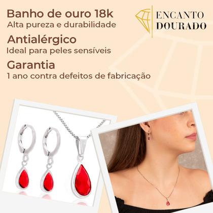 Imagem de Conjunto Feminino Prateado Com Colar E Brinco Vermelho Elegante