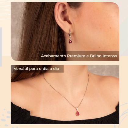 Imagem de Conjunto Feminino Prateado Com Colar E Brinco Vermelho Elegante