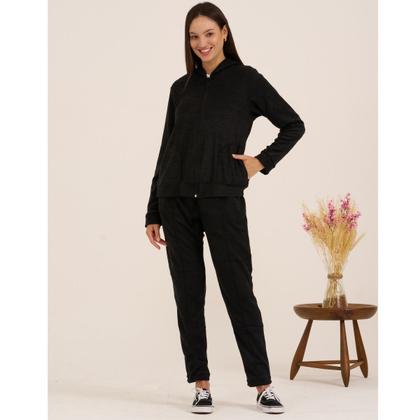 Imagem de Conjunto Feminino Quente Inverno Plush Bouclê Slim com Zíper 105624A