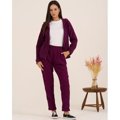 Imagem de Conjunto Feminino Quente Inverno Plush Bouclê Slim com Zíper 105624A