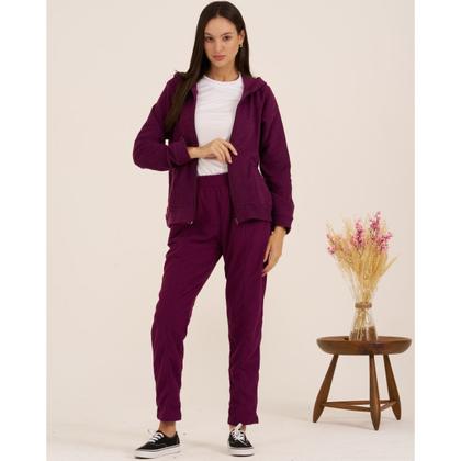 Imagem de Conjunto Feminino Quente Inverno Plush Bouclê Slim com Zíper 105624A