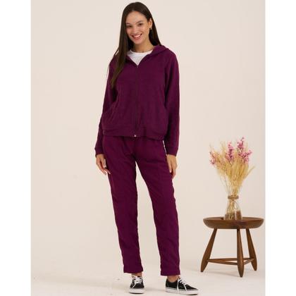 Imagem de Conjunto Feminino Quente Inverno Plush Bouclê Slim com Zíper 105624A