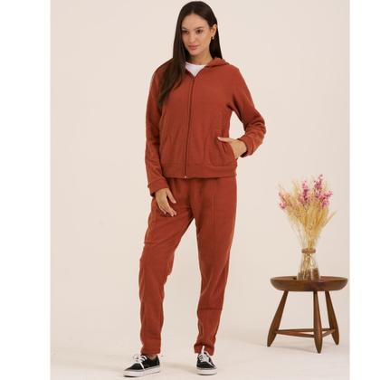 Imagem de Conjunto Feminino Quente Inverno Plush Bouclê Slim com Zíper 105624A