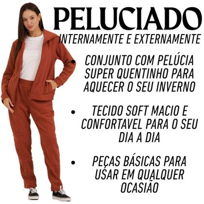Imagem de Conjunto Feminino Quente Inverno Plush Bouclê Slim com Zíper 105624A