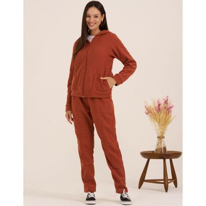 Imagem de Conjunto Feminino Quente Inverno Plush Bouclê Slim com Zíper 105624A