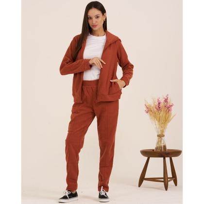 Imagem de Conjunto Feminino Quente Inverno Plush Bouclê Slim com Zíper 105624A