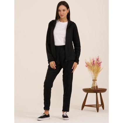 Imagem de Conjunto Feminino Quente Inverno Plush Bouclê Slim com Zíper 105624A