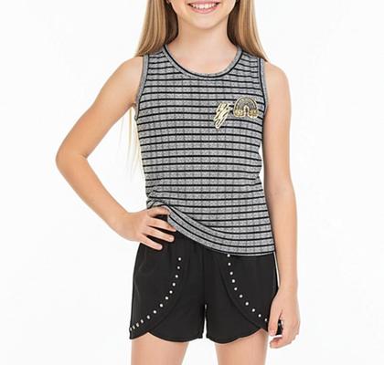 Imagem de Conjunto Feminino Regata Patches Em Malha Canelada C/ Shorts Em Tecido Nº 4 Ao 8