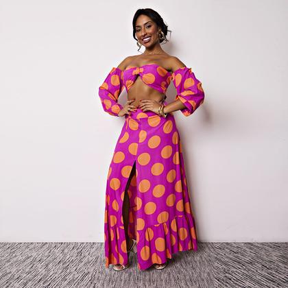 Imagem de Conjunto Feminino Saia Longa Com Fenda Cropped Frente Única