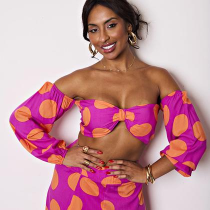 Imagem de Conjunto Feminino Saia Longa Com Fenda Cropped Frente Única