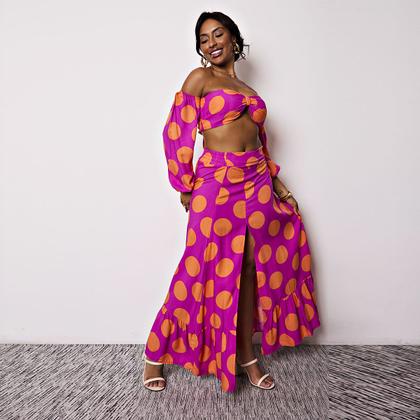 Imagem de Conjunto Feminino Saia Longa Com Fenda Cropped Frente Única