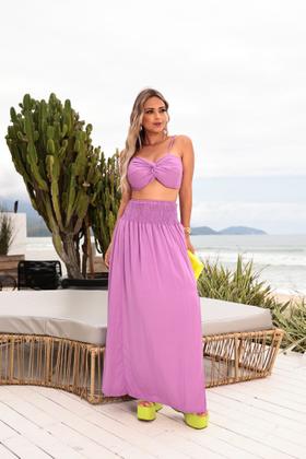Imagem de Conjunto Feminino Saia Longa Com Fenda E Cropped Estilo Laço Talita 