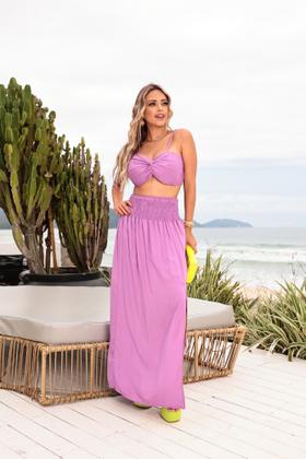 Imagem de Conjunto Feminino Saia Longa Com Fenda E Cropped Estilo Laço Talita 