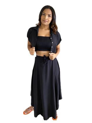 Imagem de Conjunto Feminino Saia Longa e Blusinha Cropped Viscolinho