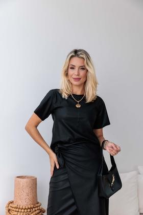 Imagem de CONJUNTO FEMININO SAIA TRANSPASSADA COM LAÇO E BLUSA EM material sintético KELVIA