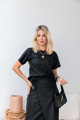 Imagem de CONJUNTO FEMININO SAIA TRANSPASSADA COM LAÇO E BLUSA EM material sintético KELVIA